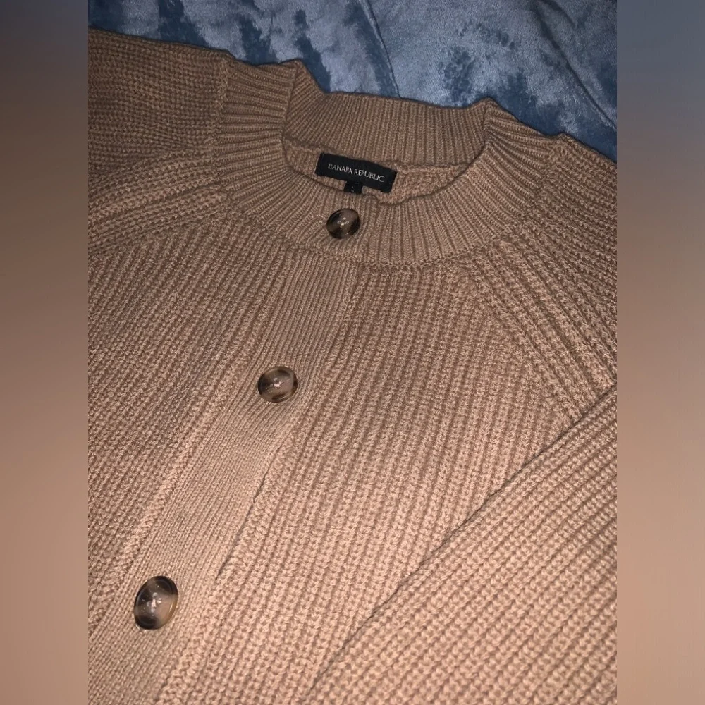 Banana Republic Womens Tan Button-Up Chunky Knit Cardigan - Picture 3 of 4
